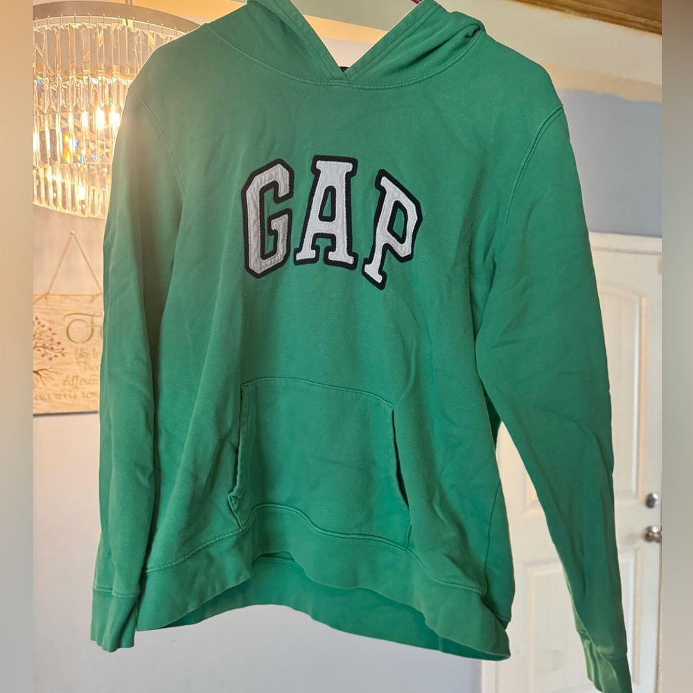 Gap Mens Hoodie Sweatshirt Green Pockets V Neck Long Sleeve L